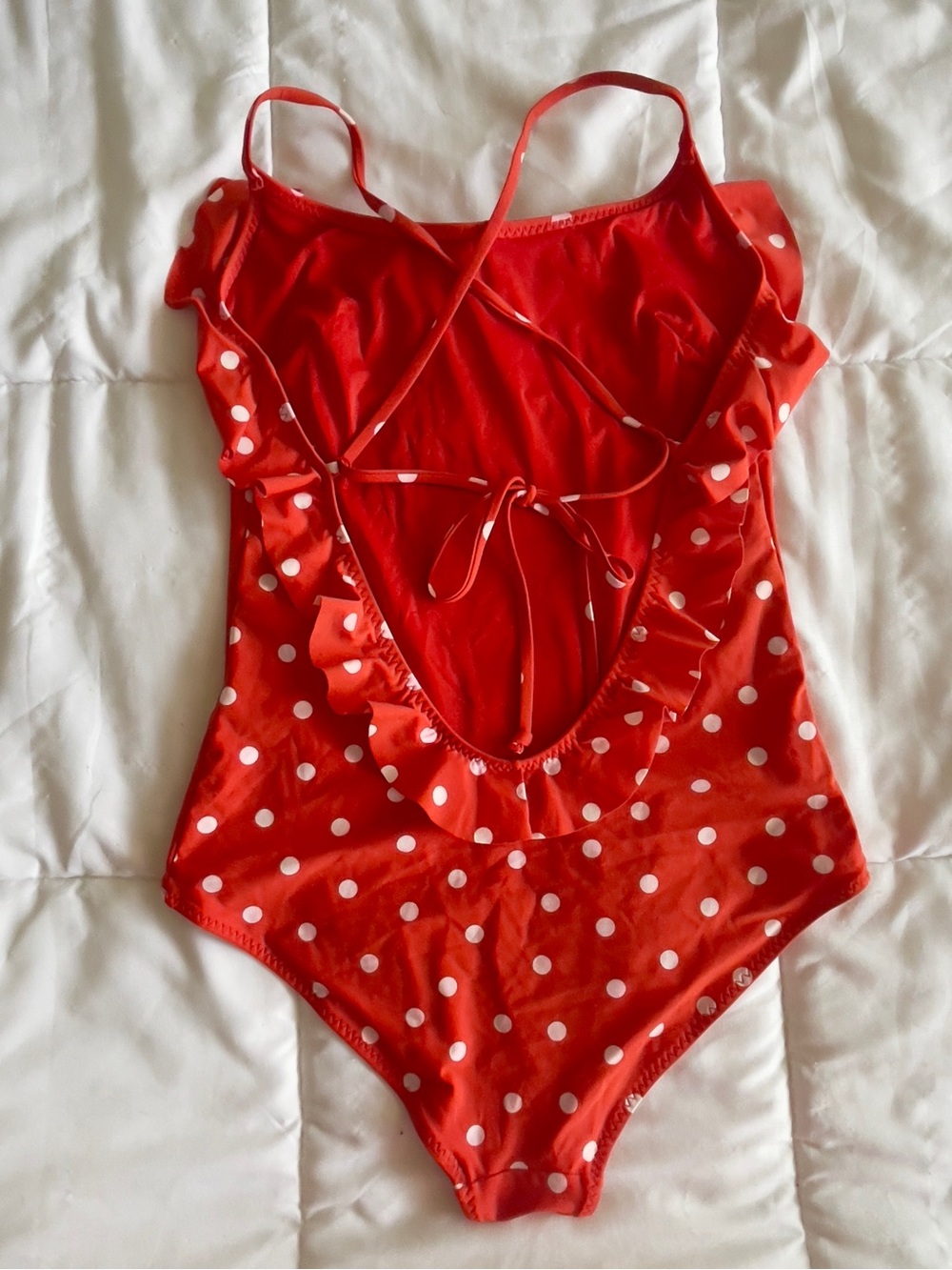 Red Polka Dot Ruffle One-Piece Swimsuit - Picture 3 of 4
